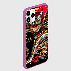 Чехол iPhone 11 Pro матовый Сова и змея - японский стиль, цвет: 3D-фиолетовый — фото 2