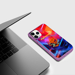 Чехол iPhone 11 Pro матовый Cyberpunk logo - neon geometry, цвет: 3D-фиолетовый — фото 2