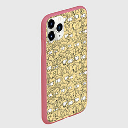 Чехол iPhone 11 Pro матовый Дудл человечки носатые - паттерн, цвет: 3D-малиновый — фото 2