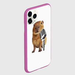 Чехол iPhone 11 Pro матовый Капибара с микрофоном мем, цвет: 3D-фиолетовый — фото 2