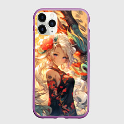 Чехол iPhone 11 Pro матовый Девушка аниме с драконом