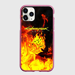 Чехол iPhone 11 Pro матовый Samurai fire cyberpunk, цвет: 3D-малиновый