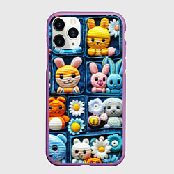 Чехол iPhone 11 Pro матовый Пэчворк с зайцами, цвет: 3D-фиолетовый