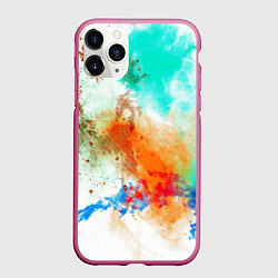 Чехол iPhone 11 Pro матовый Штрихи красок цветные, цвет: 3D-малиновый