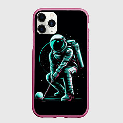 Чехол iPhone 11 Pro матовый Космонавт играет в гольф, цвет: 3D-малиновый