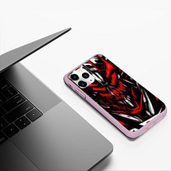 Чехол iPhone 11 Pro матовый Красно-белое абстрактное лицо на чёрном фоне, цвет: 3D-розовый — фото 2