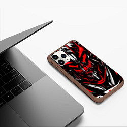 Чехол iPhone 11 Pro матовый Красно-белое абстрактное лицо на чёрном фоне, цвет: 3D-коричневый — фото 2