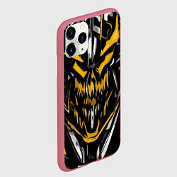 Чехол iPhone 11 Pro матовый Жёлто-белое абстрактное лицо на чёрном фоне, цвет: 3D-малиновый — фото 2