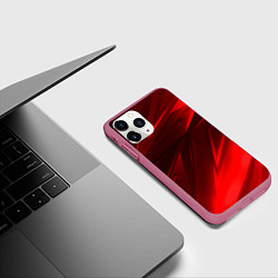 Чехол iPhone 11 Pro матовый Абстрактные линии красный, цвет: 3D-малиновый — фото 2