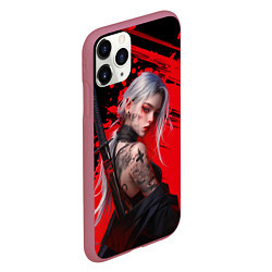 Чехол iPhone 11 Pro матовый Татуированная девушка аниме с катаной, цвет: 3D-малиновый — фото 2