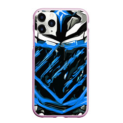 Чехол iPhone 11 Pro матовый Blue and white abstraction on a black background, цвет: 3D-розовый