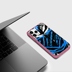 Чехол iPhone 11 Pro матовый Blue and white abstraction on a black background, цвет: 3D-малиновый — фото 2