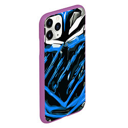 Чехол iPhone 11 Pro матовый Blue and white abstraction on a black background, цвет: 3D-фиолетовый — фото 2