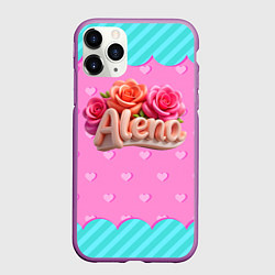 Чехол iPhone 11 Pro матовый Алена и розы объемные буквы, цвет: 3D-фиолетовый
