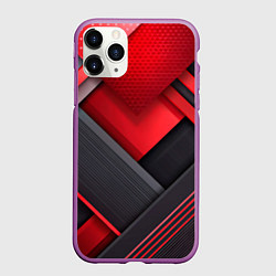 Чехол iPhone 11 Pro матовый Геометрия красные черные пластины, цвет: 3D-фиолетовый