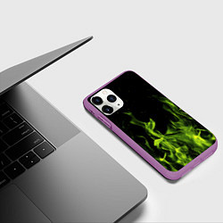 Чехол iPhone 11 Pro матовый Зелёный огонь текстура, цвет: 3D-фиолетовый — фото 2