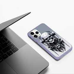 Чехол iPhone 11 Pro матовый Cool cyber skull - ai art fantasy, цвет: 3D-светло-сиреневый — фото 2