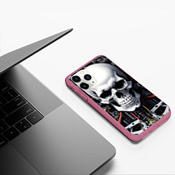 Чехол iPhone 11 Pro матовый Cyber skull - ai art, цвет: 3D-малиновый — фото 2