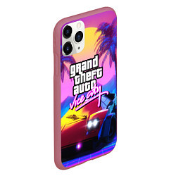 Чехол iPhone 11 Pro матовый Vice city retro wave Lambo, цвет: 3D-малиновый — фото 2