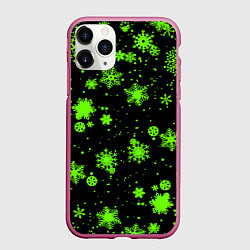 Чехол iPhone 11 Pro матовый Кислотные снежинки текстура, цвет: 3D-малиновый