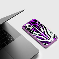 Чехол iPhone 11 Pro матовый Чёрный фон, фиолетово-белая абстракция, цвет: 3D-фиолетовый — фото 2