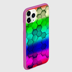 Чехол iPhone 11 Pro матовый Неоновая абстракция соты, цвет: 3D-фиолетовый — фото 2