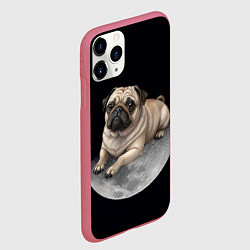 Чехол iPhone 11 Pro матовый Мопс и луна, цвет: 3D-малиновый — фото 2