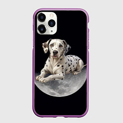 Чехол iPhone 11 Pro матовый Далматин и луна, цвет: 3D-фиолетовый
