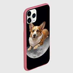 Чехол iPhone 11 Pro матовый Корги и луна, цвет: 3D-малиновый — фото 2