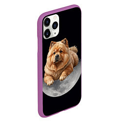 Чехол iPhone 11 Pro матовый Чау-чау палевый и луна, цвет: 3D-фиолетовый — фото 2