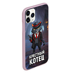 Чехол iPhone 11 Pro матовый Крестный котец в костюме и с пистолетом мем, цвет: 3D-розовый — фото 2