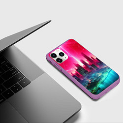 Чехол iPhone 11 Pro матовый Неоновая гроза в мегаполисе - удар молнии, цвет: 3D-фиолетовый — фото 2
