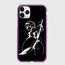 Чехол iPhone 11 Pro матовый 2B с катаной - Nier automata, цвет: 3D-фиолетовый
