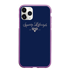 Чехол iPhone 11 Pro матовый Sporty lifestyle синий фон для тенниса, цвет: 3D-фиолетовый