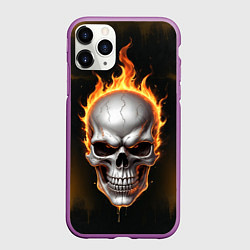 Чехол iPhone 11 Pro матовый Череп в огне, цвет: 3D-фиолетовый