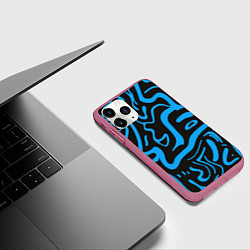 Чехол iPhone 11 Pro матовый Хаотичные синие полосы, цвет: 3D-малиновый — фото 2
