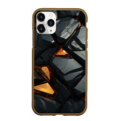 Чехол iPhone 11 Pro матовый Черные и янтарные камни, цвет: 3D-коричневый