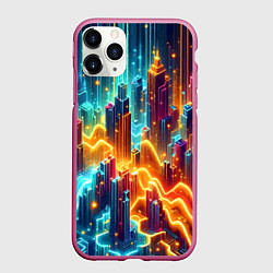 Чехол iPhone 11 Pro матовый Neon metropolis - vaporwave, цвет: 3D-малиновый