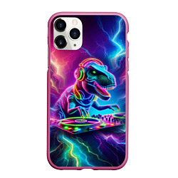 Чехол iPhone 11 Pro матовый Tyrannosaur DJ - neon glow, цвет: 3D-малиновый