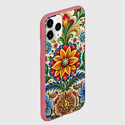 Чехол iPhone 11 Pro матовый Русские классические узоры и орнамент, цвет: 3D-малиновый — фото 2