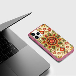 Чехол iPhone 11 Pro матовый Русские классические узоры и орнамент, цвет: 3D-малиновый — фото 2