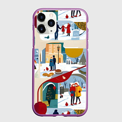 Чехол iPhone 11 Pro матовый Русская зима зарисовки, цвет: 3D-фиолетовый