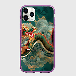 Чехол iPhone 11 Pro матовый Японский дракон контрасты, цвет: 3D-фиолетовый