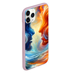 Чехол iPhone 11 Pro матовый Профили парня и девушки - две стихии, цвет: 3D-розовый — фото 2