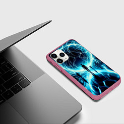 Чехол iPhone 11 Pro матовый Человек и неоновая планета - нейроарт, цвет: 3D-малиновый — фото 2