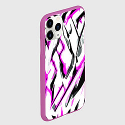Чехол iPhone 11 Pro матовый Чёрно-розовые агрессивные полосы на белом фоне, цвет: 3D-фиолетовый — фото 2