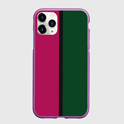 Чехол iPhone 11 Pro матовый Полосы фуксия, зеленый и черный, цвет: 3D-фиолетовый