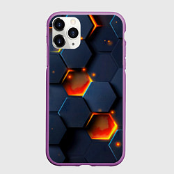 Чехол iPhone 11 Pro матовый Шестигранники с подсветкой, цвет: 3D-фиолетовый