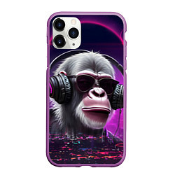 Чехол iPhone 11 Pro матовый DJ monkey - Neon city, цвет: 3D-фиолетовый