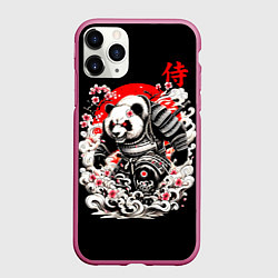 Чехол iPhone 11 Pro матовый Панда - самурай, цвет: 3D-малиновый